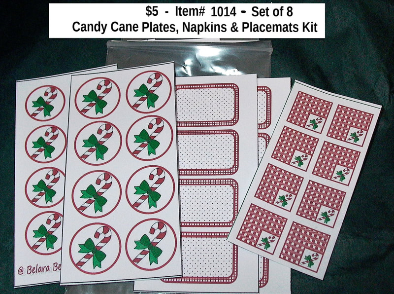 $5  -  Item# 1014 -  Candy Cane Paper Plates, Napkins and Placemats For 8