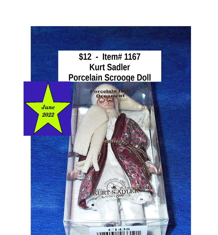 $12  -  item# 1167  
Kurt Sadler - Porcelain Scrooge Doll 