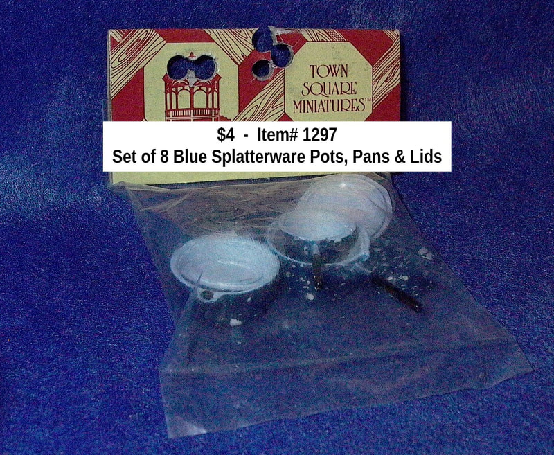 $4  -  Item# 1297
Set of 8 Blue Splatterware Pots, Pans & Lids