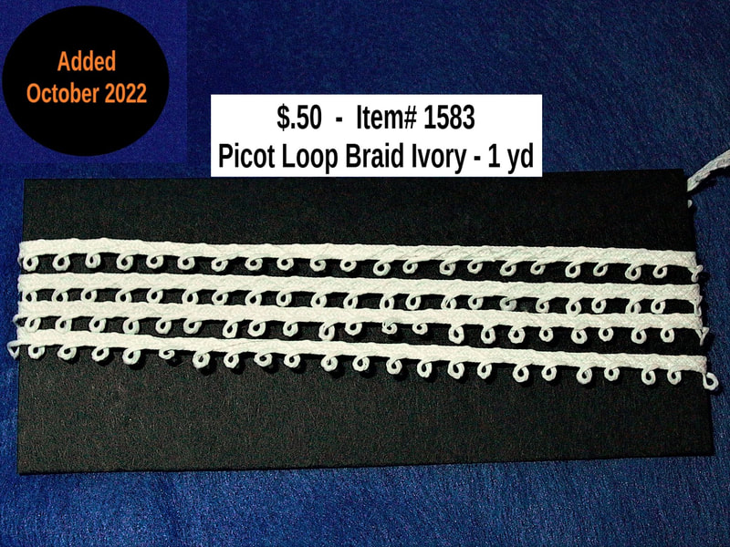 $.50  -  Item# 1583 -  Picot Loop Braid 1 yd Ivory
(11 available)