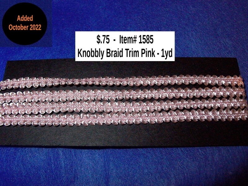 $.75  -  Item# 1585  - Knobbly Braid Trim Pink 1 yd (11 available)