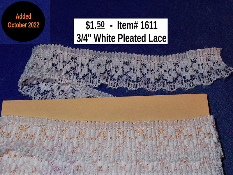 $1.50  -  Item# 1611 - White Pleated 3/4” Lace 1yd
(3 available)