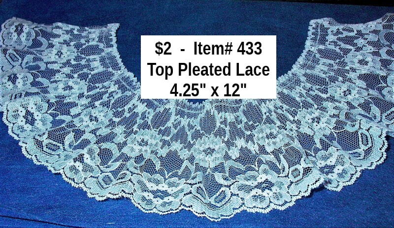 $2 - Item# 433 - White Top Pleated Ruffled Lace Measures 4.25" x 12"