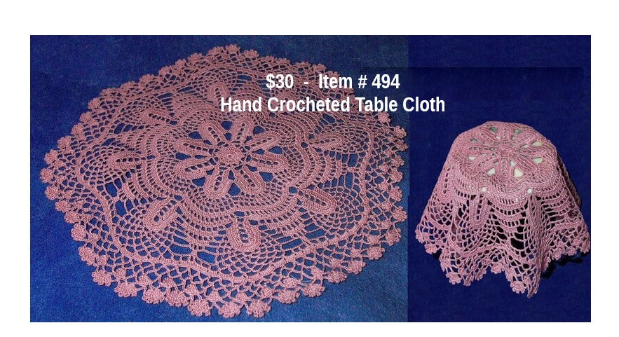 $30 - Item #494 - Hand Crocheted Octagon Table Cover, Mauve