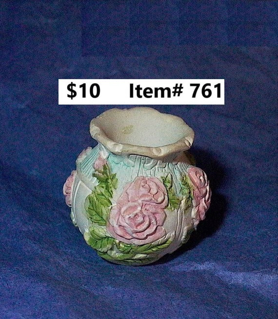 $10 - Item# 761 - Porcelain Planter with Painted Roses