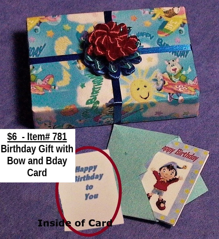 $6  -  Item# 781  -  Birthday Gift with Bow and Card Blue