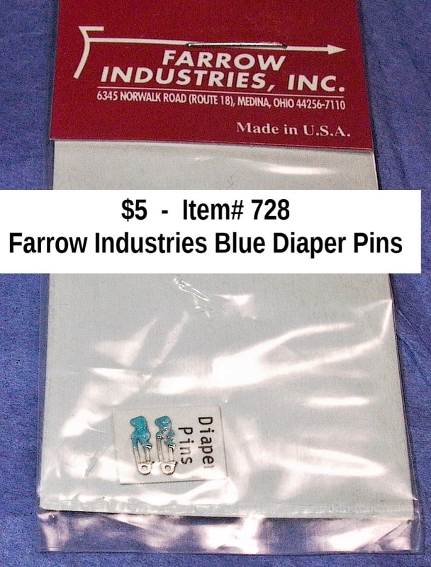 $5  -  Item# 728  -  Farrow Industries Blue Baby Diaper Pins (2 avail.)